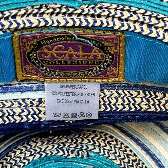 Scala Women\'s Beige Green Striped One Size Foldable Floppy Wide Brim Sun Hat main image 5